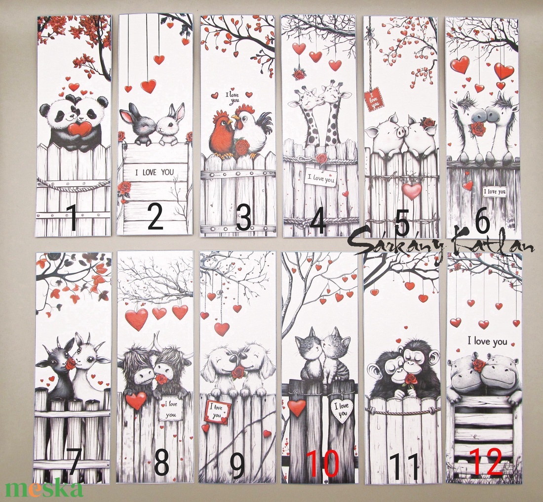 Szerelmes állatkák karton könyvjelző - könyv & zene - könyvjelző - Meska.hu