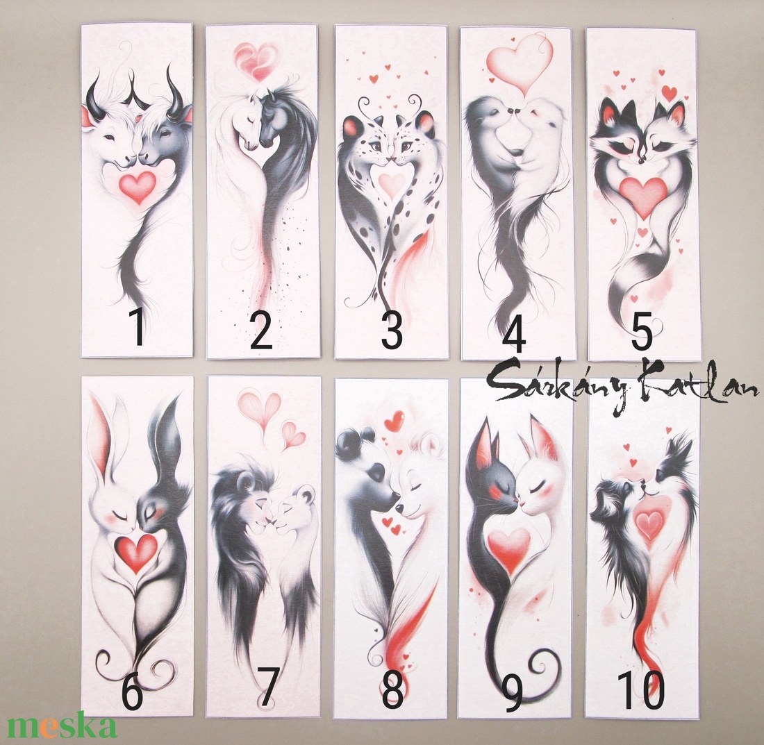 Szerelmes állatkák karton könyvjelző - könyv & zene - könyvjelző - Meska.hu