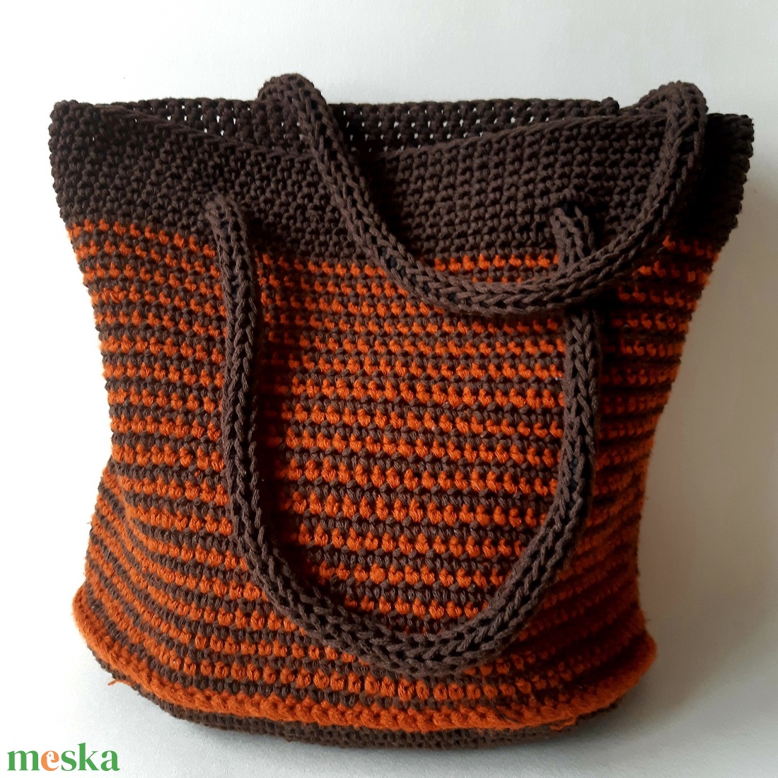 Barna-narancs horgolt táska - hand made, recycling - táska & tok - kézitáska & válltáska - kézitáska - Meska.hu