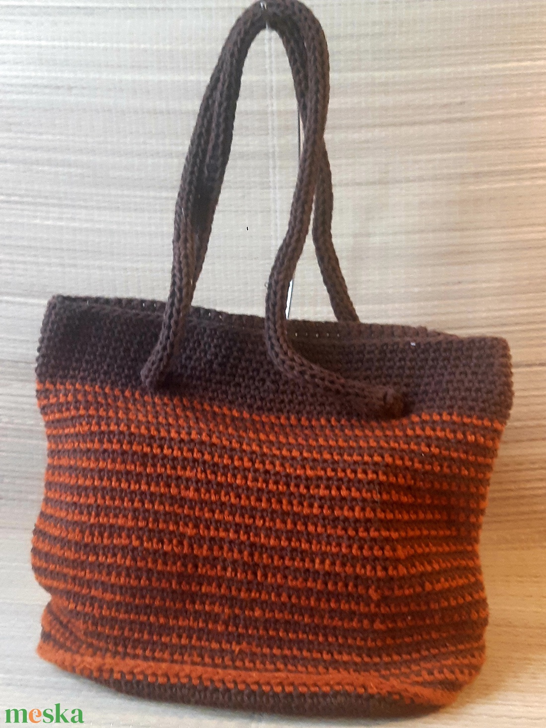 Barna-narancs horgolt táska - hand made, recycling - táska & tok - kézitáska & válltáska - kézitáska - Meska.hu
