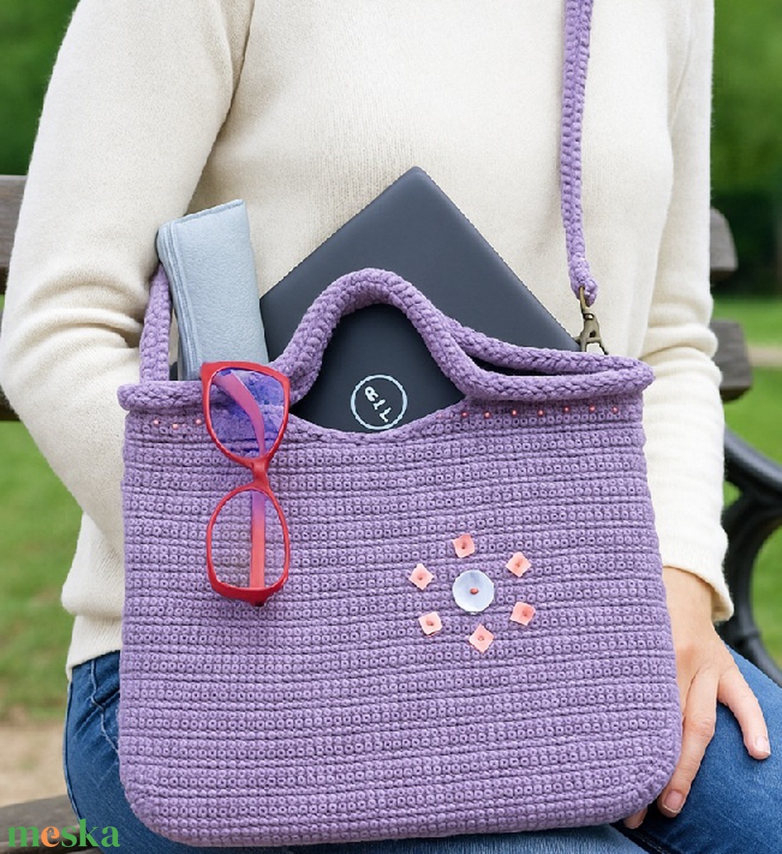 Lila, egyedi, kézzel készült laptop táska - táska & tok - laptoptáska, laptop hátizsák - Meska.hu