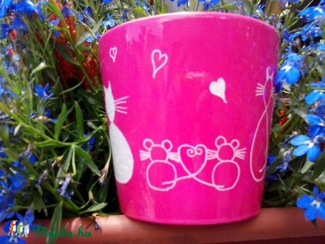 Kézzel gravírozott kaspó - szerelmes macskás-egeres -  - Meska.hu