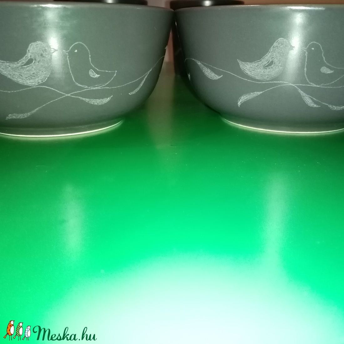 Grafitszürke, páros reggelizőkészlet gerlepárral - otthon & életmód - konyhafelszerelés, tálalás - Meska.hu