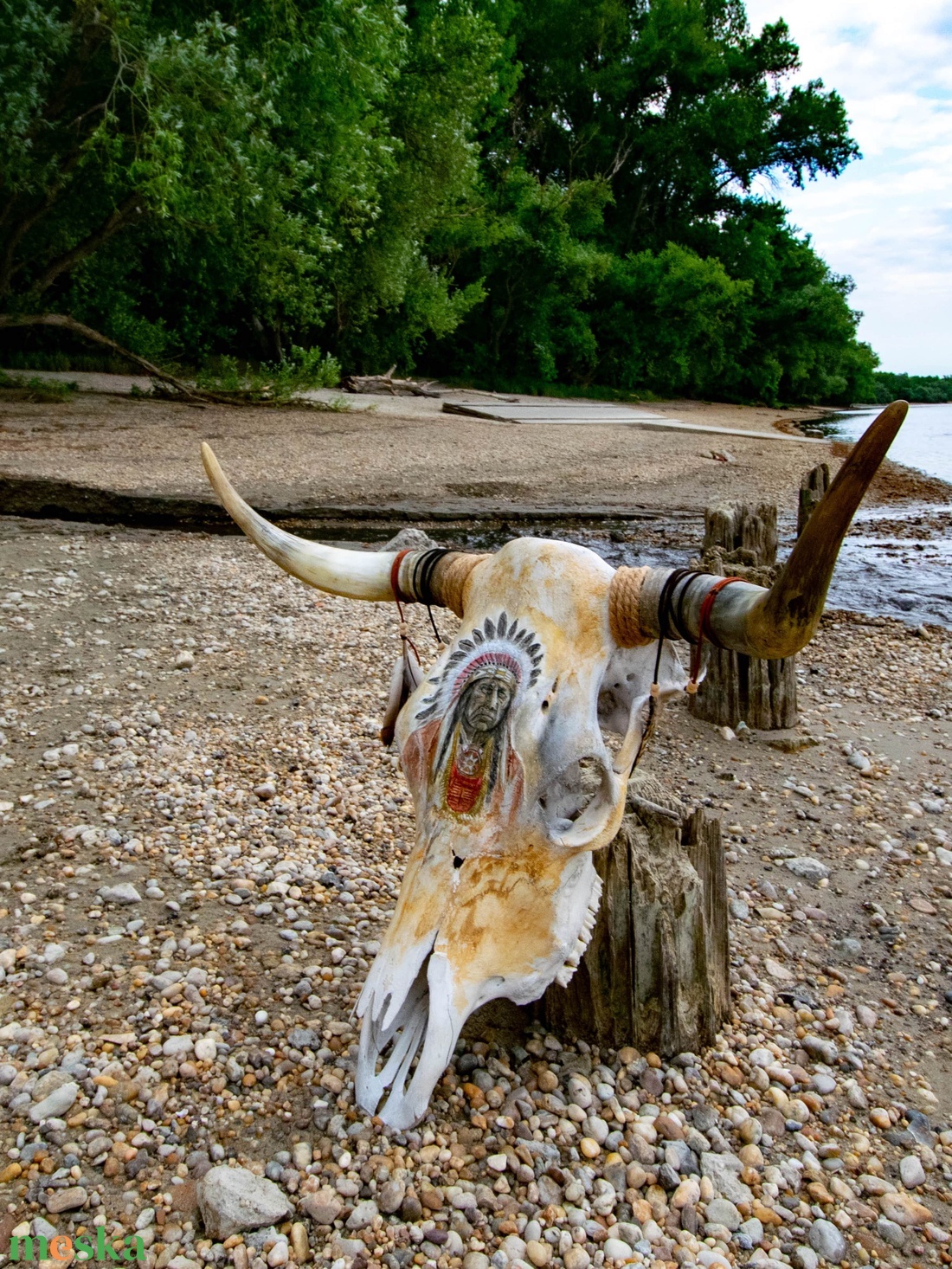 SavageSkullz Valódi tehén bika trófeára/koponyára dekorált indián arckép, kézzel festve és gravírozva - otthon & életmód - dekoráció - fali és függő dekoráció - falra akasztható dekor - Meska.hu