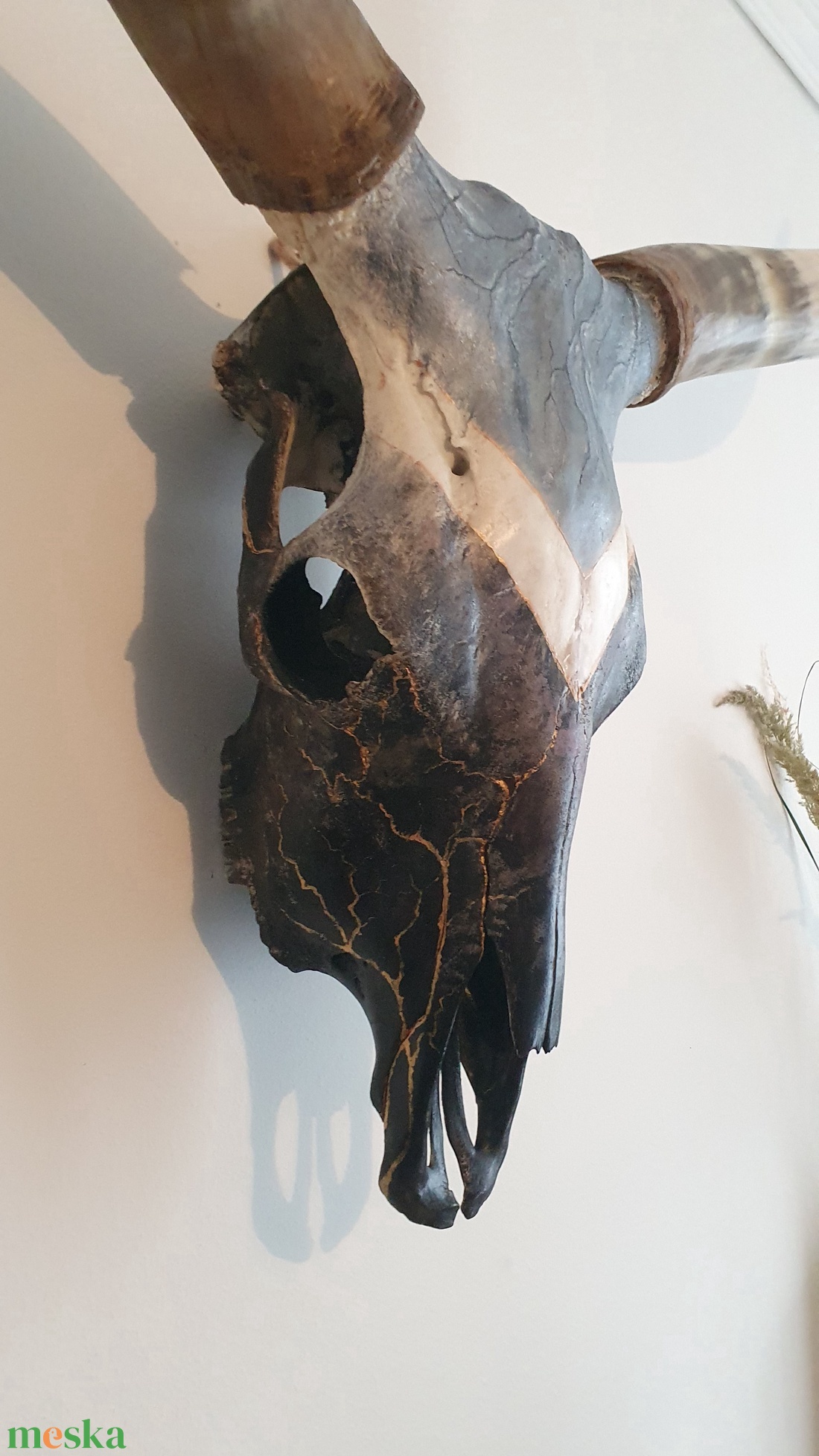 Szürkemarha koponya/trófea kézzel festett kő és márvány hatású festéssel arany repedéssel - művészet - más művészeti ág - Meska.hu