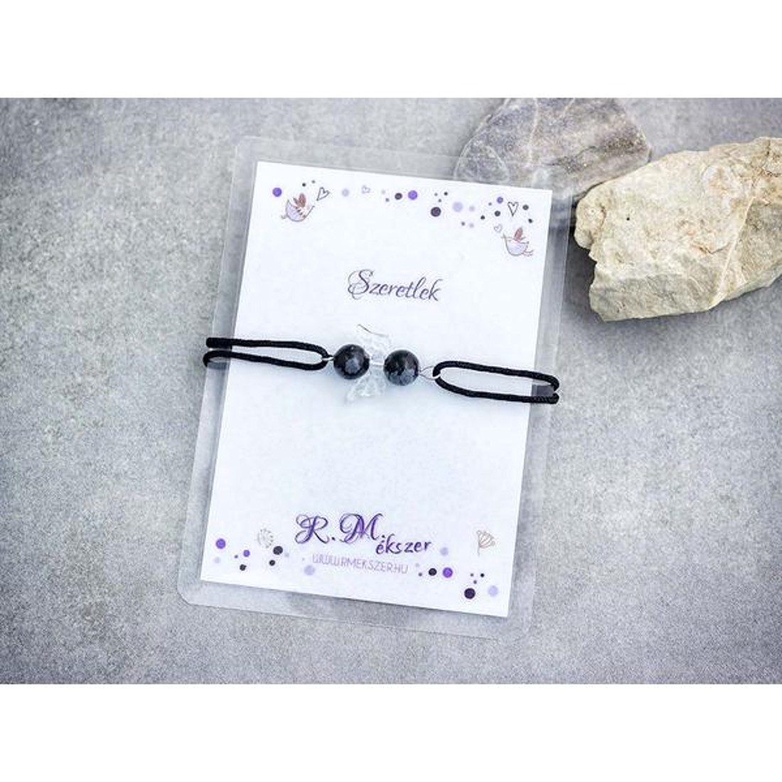 Szeretlek obszidián angyal karkötő - ékszer - karkötő - gyöngyös karkötő - Meska.hu