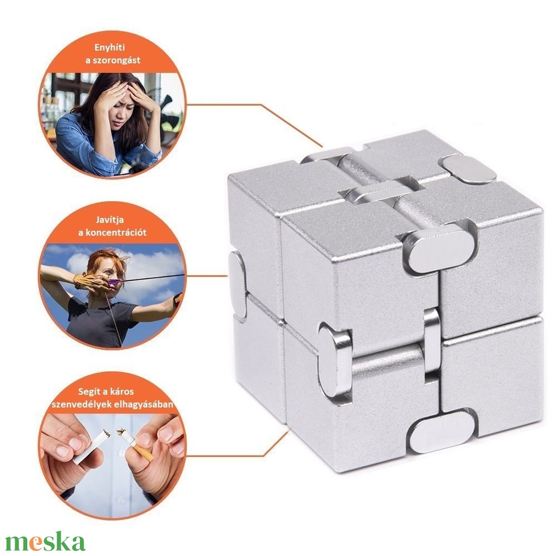 Ezüst színű, Prémium fém Fidget Spinner játék, Stressz elleni kocka, szorongás enyhítésére szolgál - játék & sport - táblajáték és kártyajáték - társasjátékok - dobókocka - Meska.hu