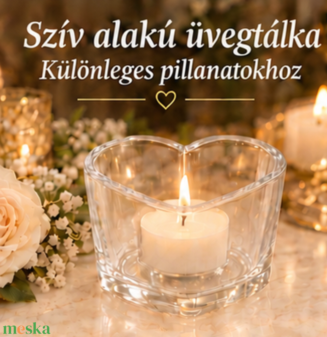 Szív alakú gyertya üveg - kellékek & szerszámok - díszíthető tárgyak - üveg - Meska.hu
