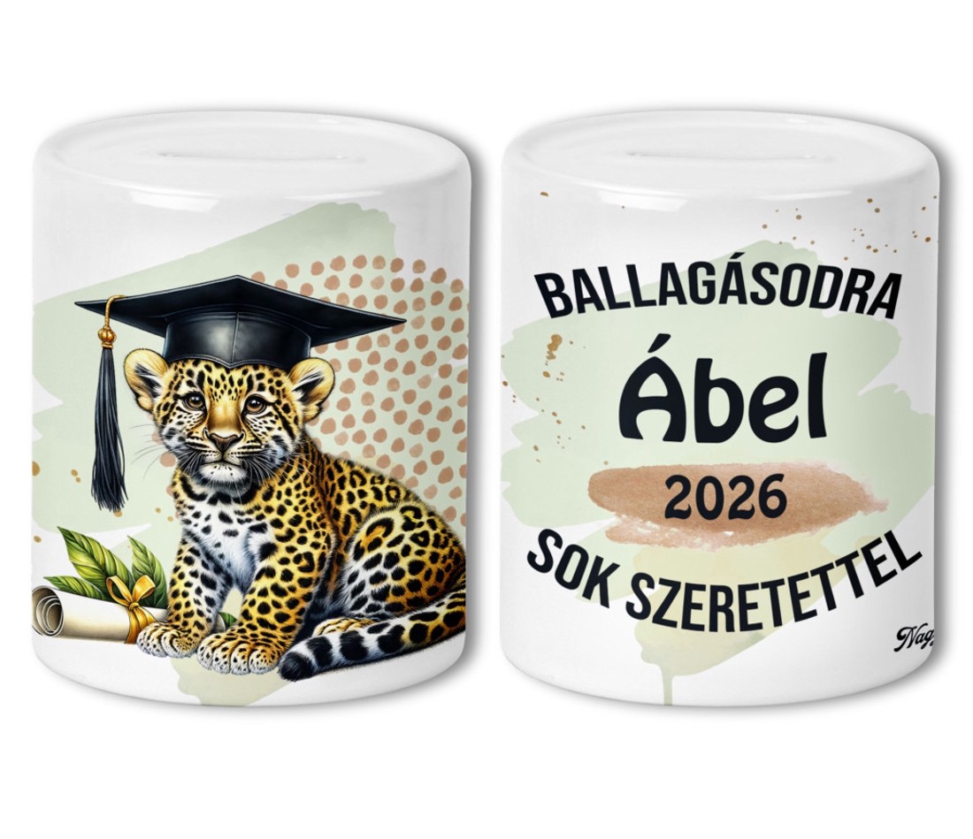 Névvel kérhető Leopárd - 2026 évi Ballagásra mintás persely -  - Meska.hu