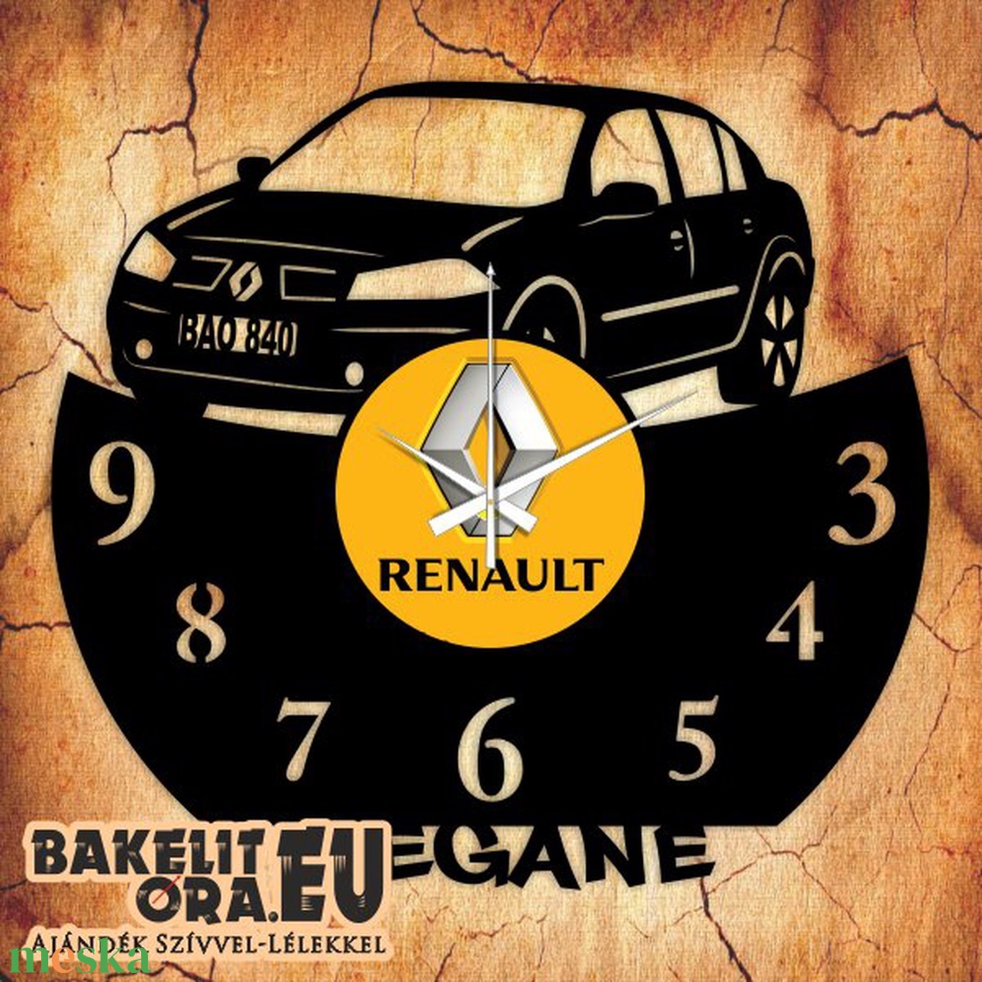 RENAULT MEGANE bakelit óra, saját rendszámmal, vagy felirattal - otthon & lakás - dekoráció - fali és függő dekoráció - falióra & óra - Meska.hu