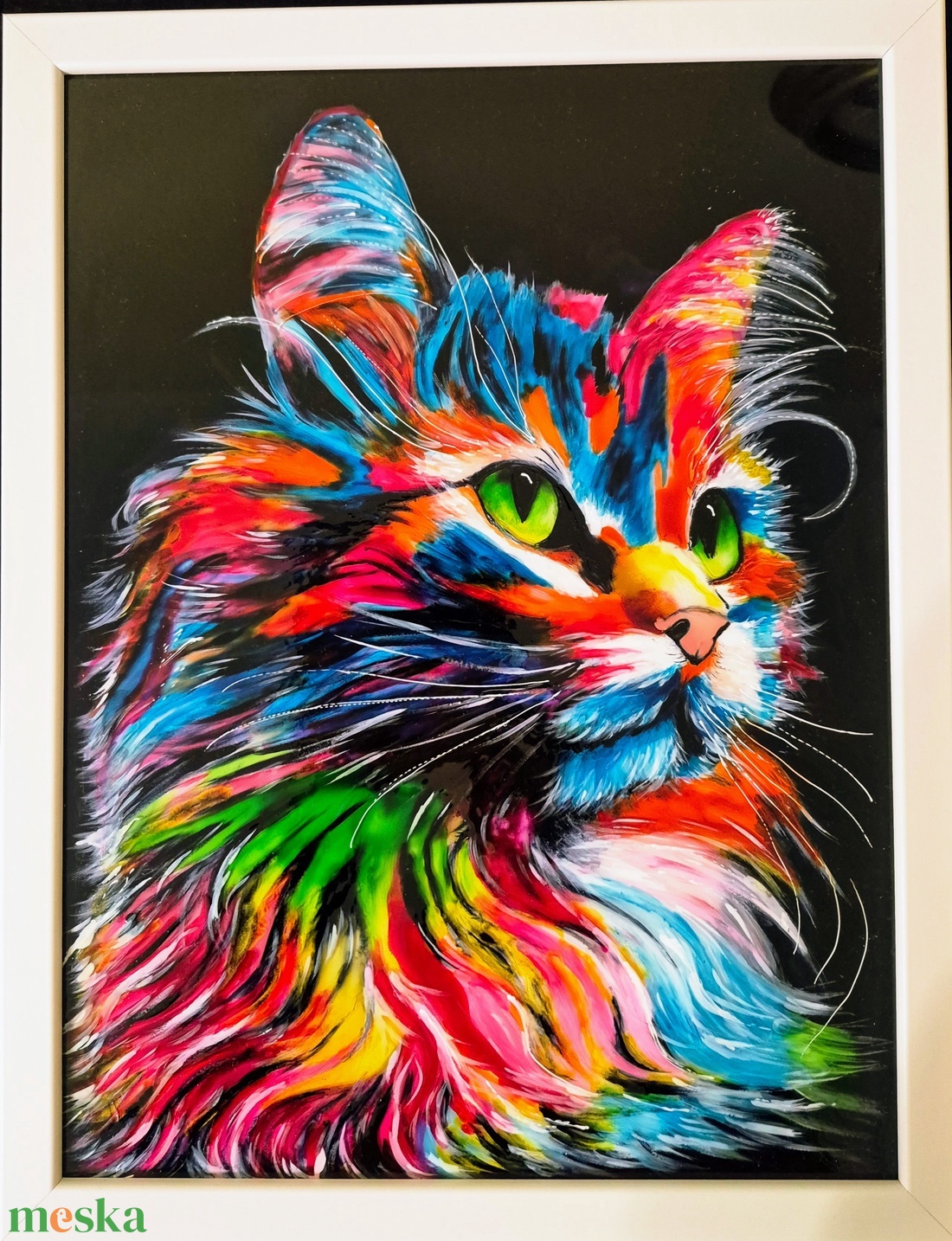 szines cica - művészet - festmény - üvegfestmény - Meska.hu