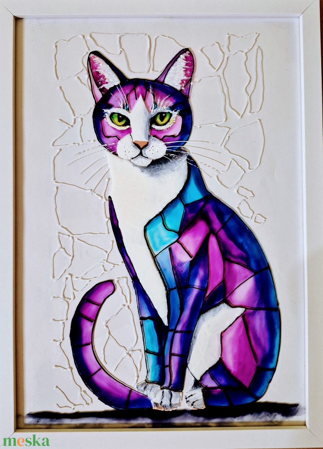 Lila cica - művészet - festmény - üvegfestmény - Meska.hu