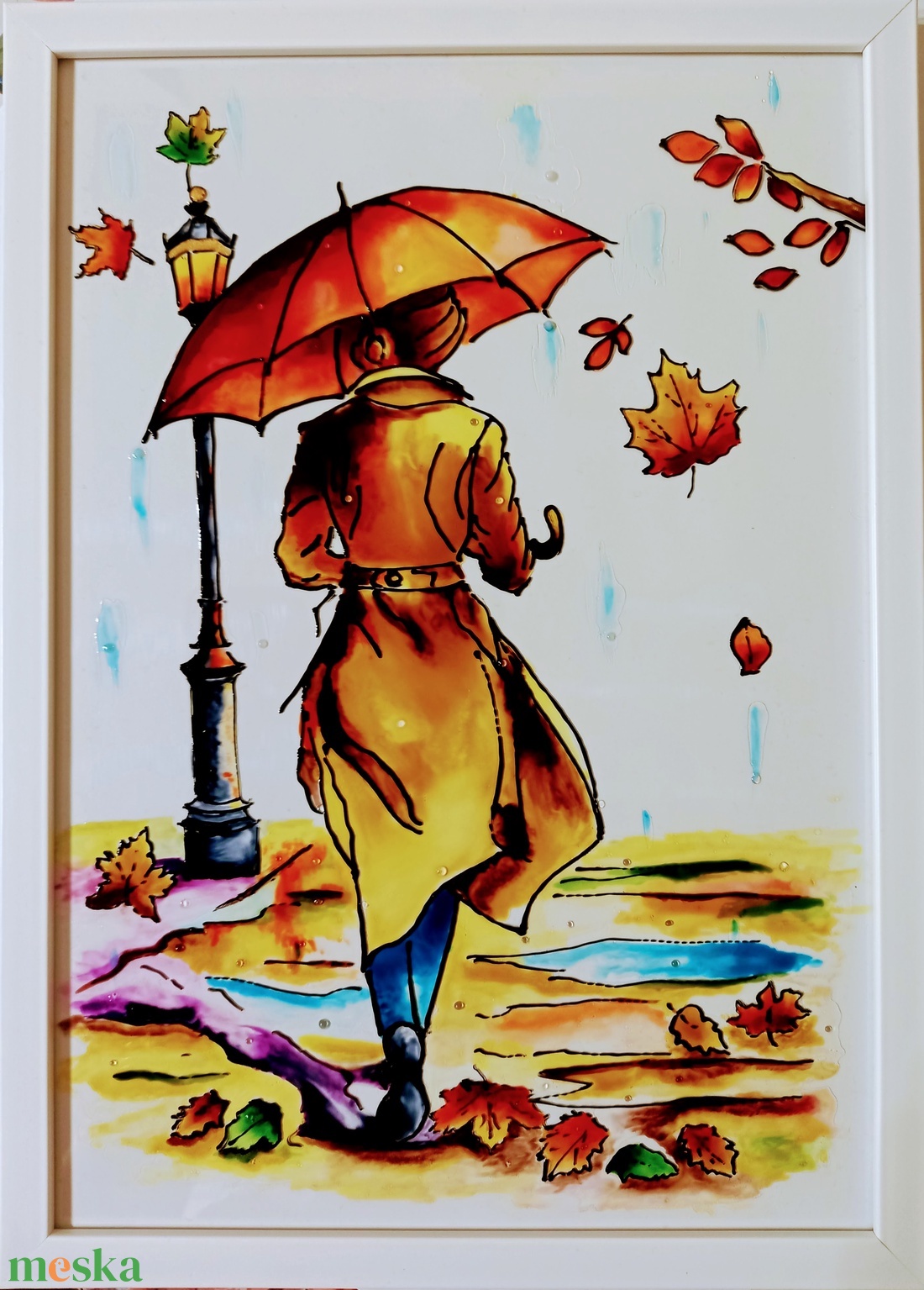 esernyős hölgy üvegfestmény - művészet - festmény - üvegfestmény - Meska.hu