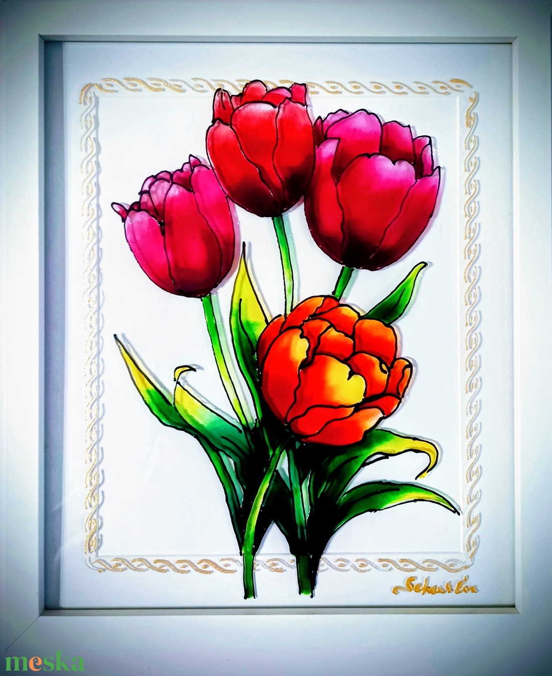 tulipán - művészet - festmény - üvegfestmény - Meska.hu