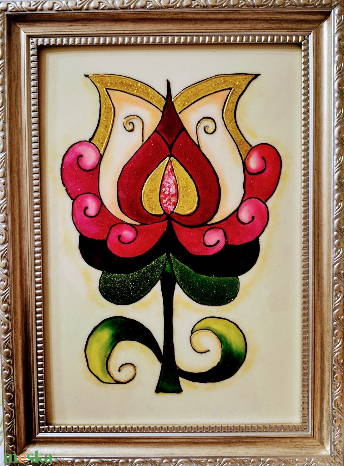 Üvegfestmény tulipán - művészet - festmény - üvegfestmény - Meska.hu