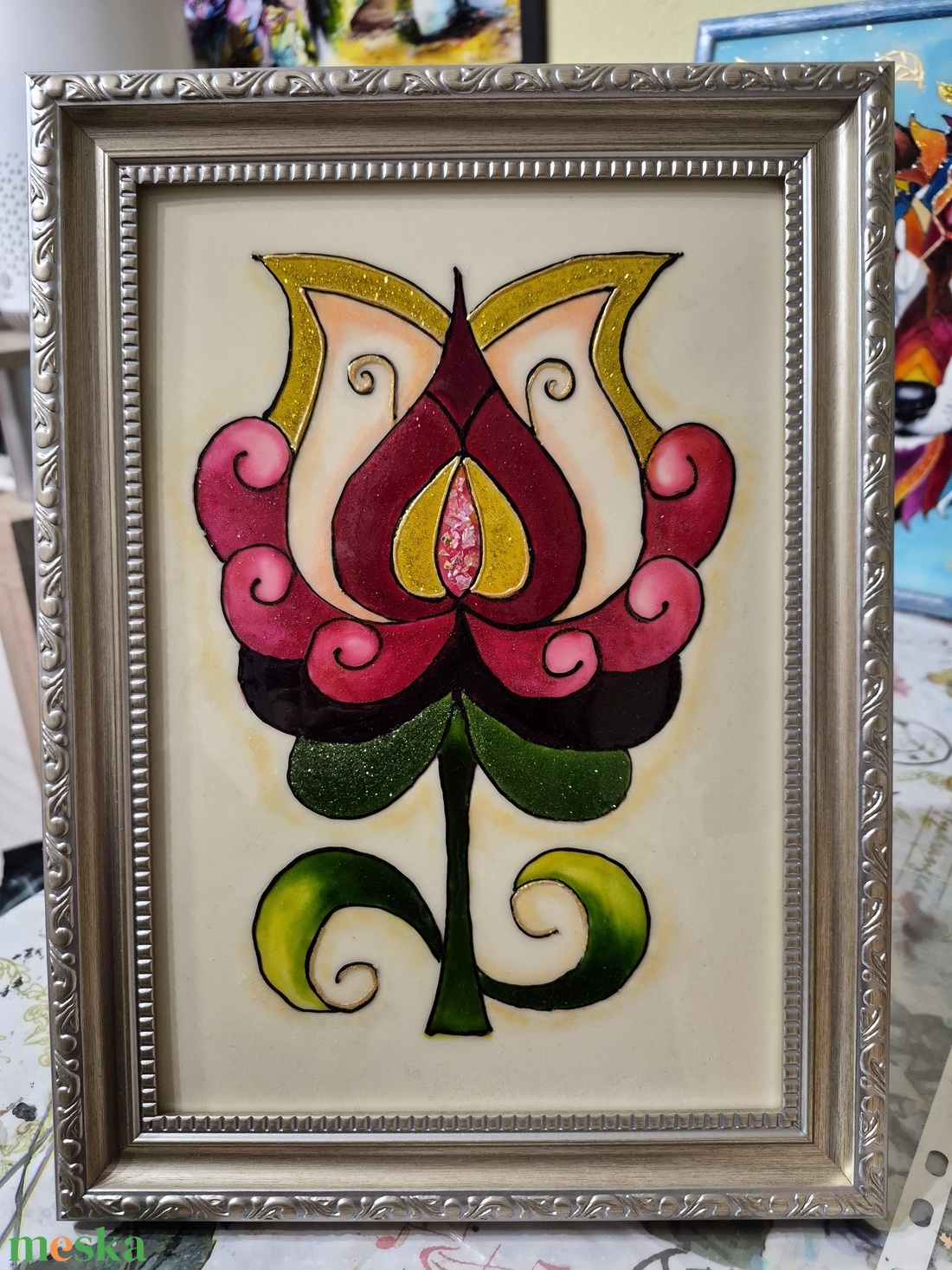 Üvegfestmény tulipán - művészet - festmény - üvegfestmény - Meska.hu