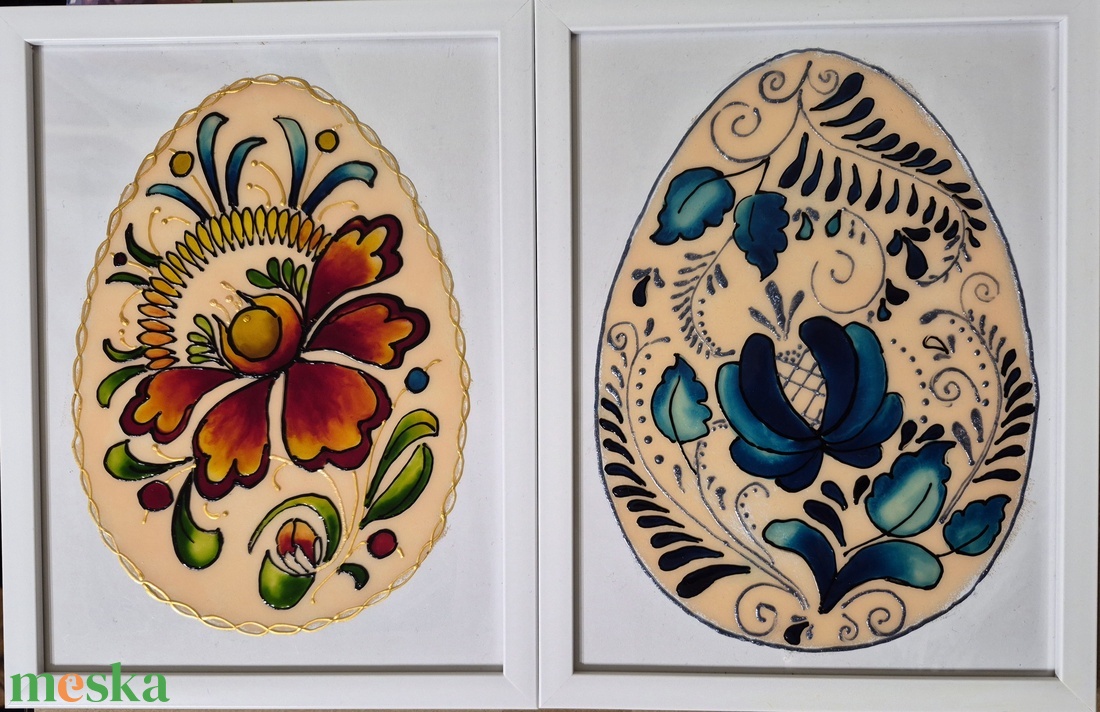 népi motívum üvegfestmény - művészet - festmény - üvegfestmény - Meska.hu