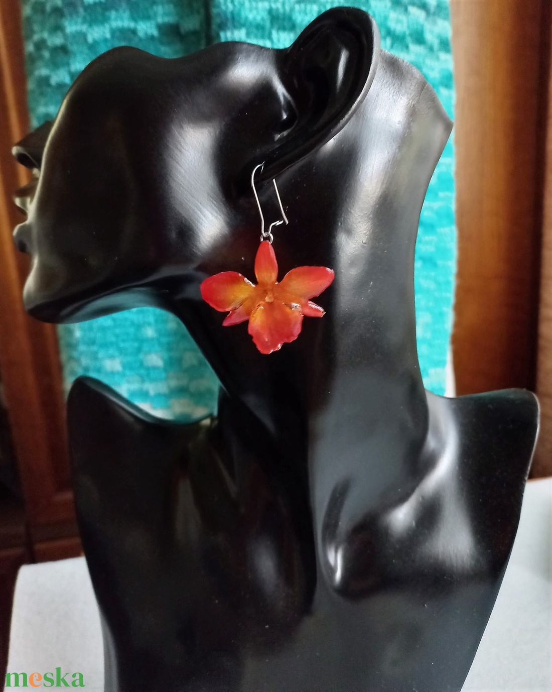 Narancs-piros Orchidea fülbevaló - ékszer - fülbevaló - lógó fülbevaló - Meska.hu Narancs-piros Orchidea fülbevaló - ékszer - fülbevaló - lógó fülbevaló - Meska.hu
