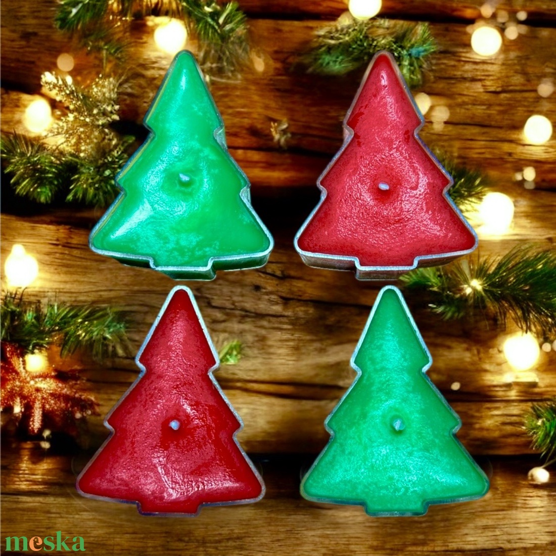 Karácsonyfa alakú mécses szett 4 db-os - otthon & életmód - gyertya, illat, aroma - illatviasz - Meska.hu