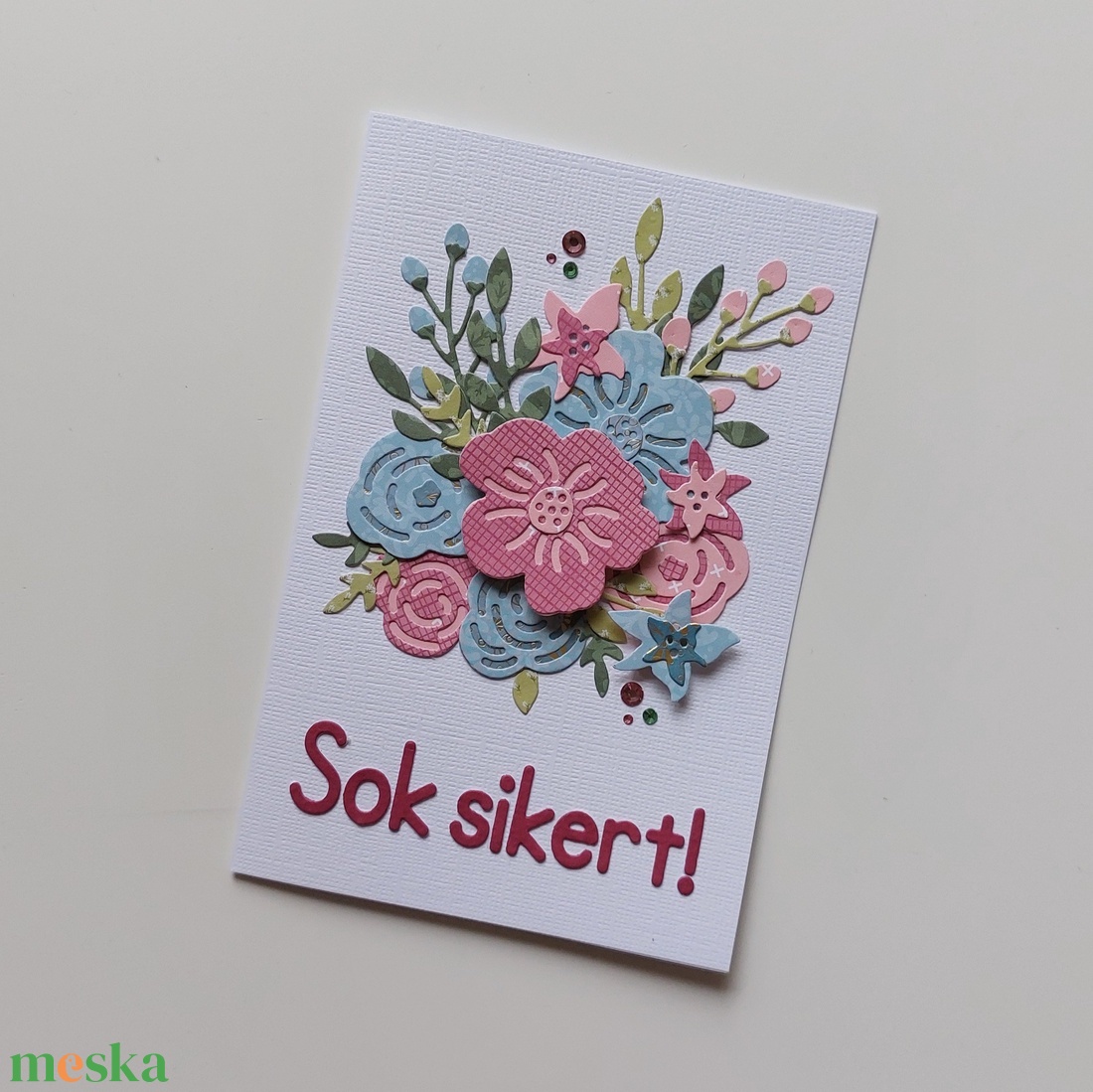 Sok sikert! üdvözlőlap, virágos képeslap - otthon & életmód - papír, írószer - ajándékozás kellékei - képeslap, üdvözlőlap - Meska.hu