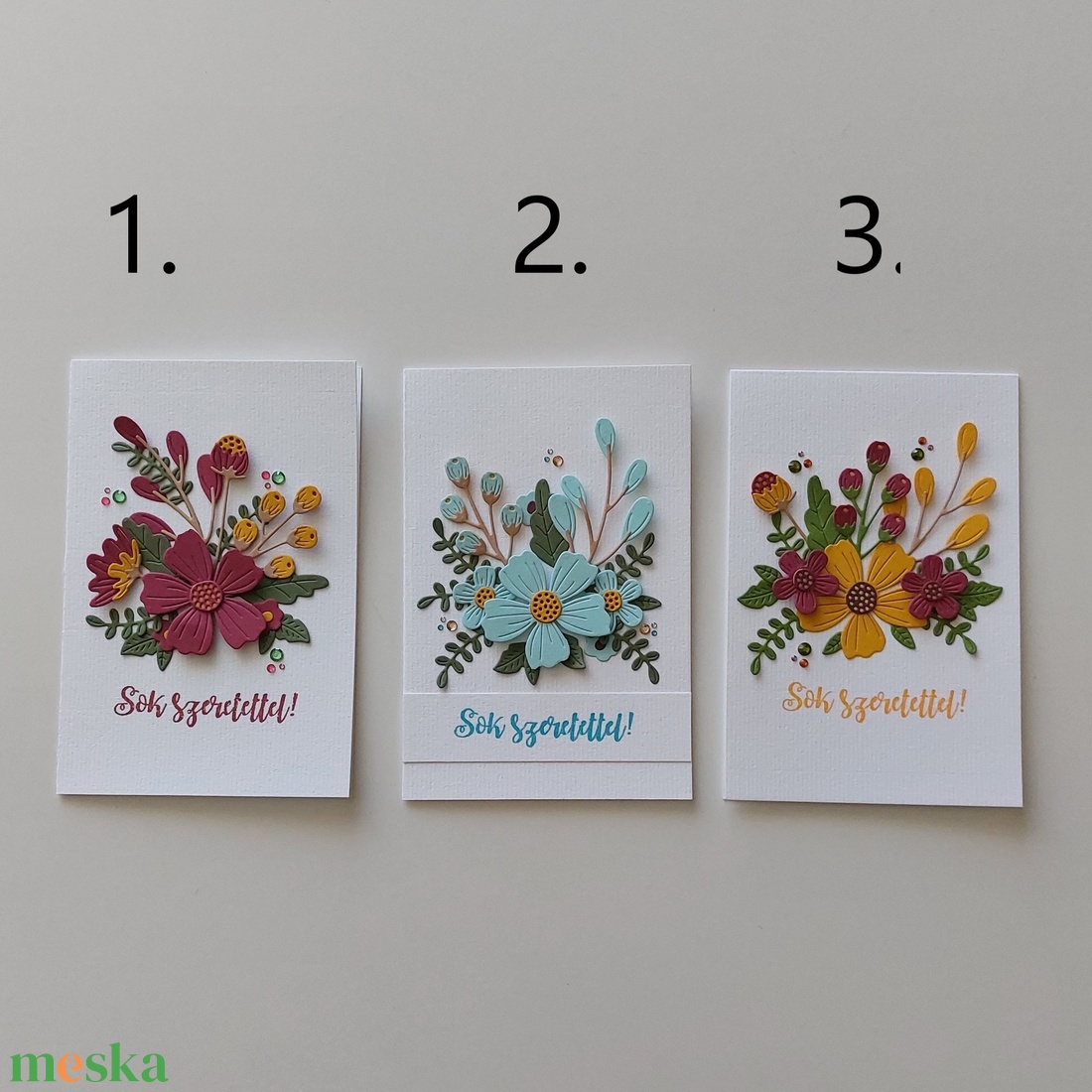 Sok szeretettel! feliratos üdvözlőlap, virágcsokros képeslap - otthon & életmód - papír, írószer - ajándékozás kellékei - képeslap, üdvözlőlap - Meska.hu