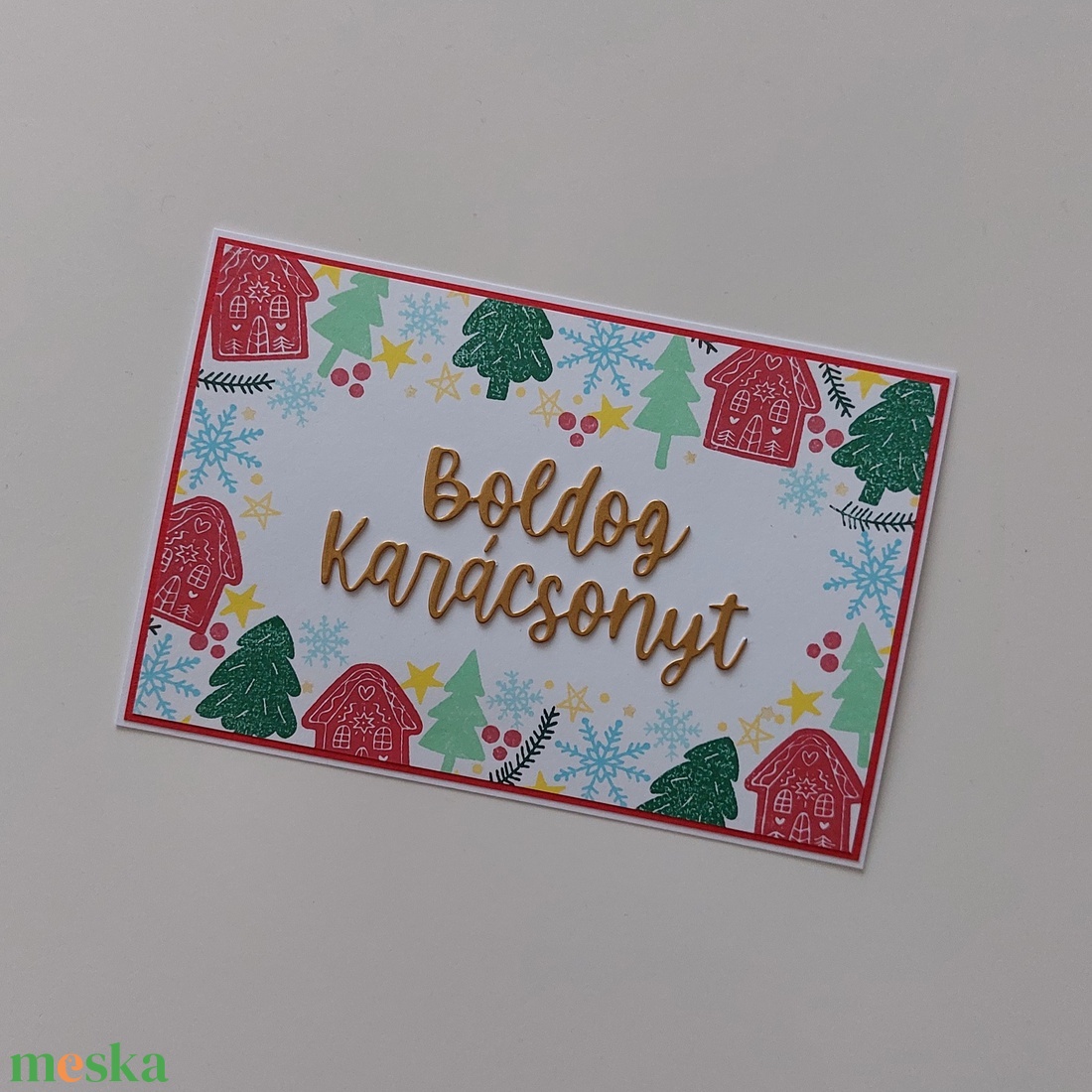 Bélyegzett karácsonyi képeslap - karácsony - karácsonyi ajándékozás - karácsonyi képeslap, üdvözlőlap, ajándékkísérő - Meska.hu
