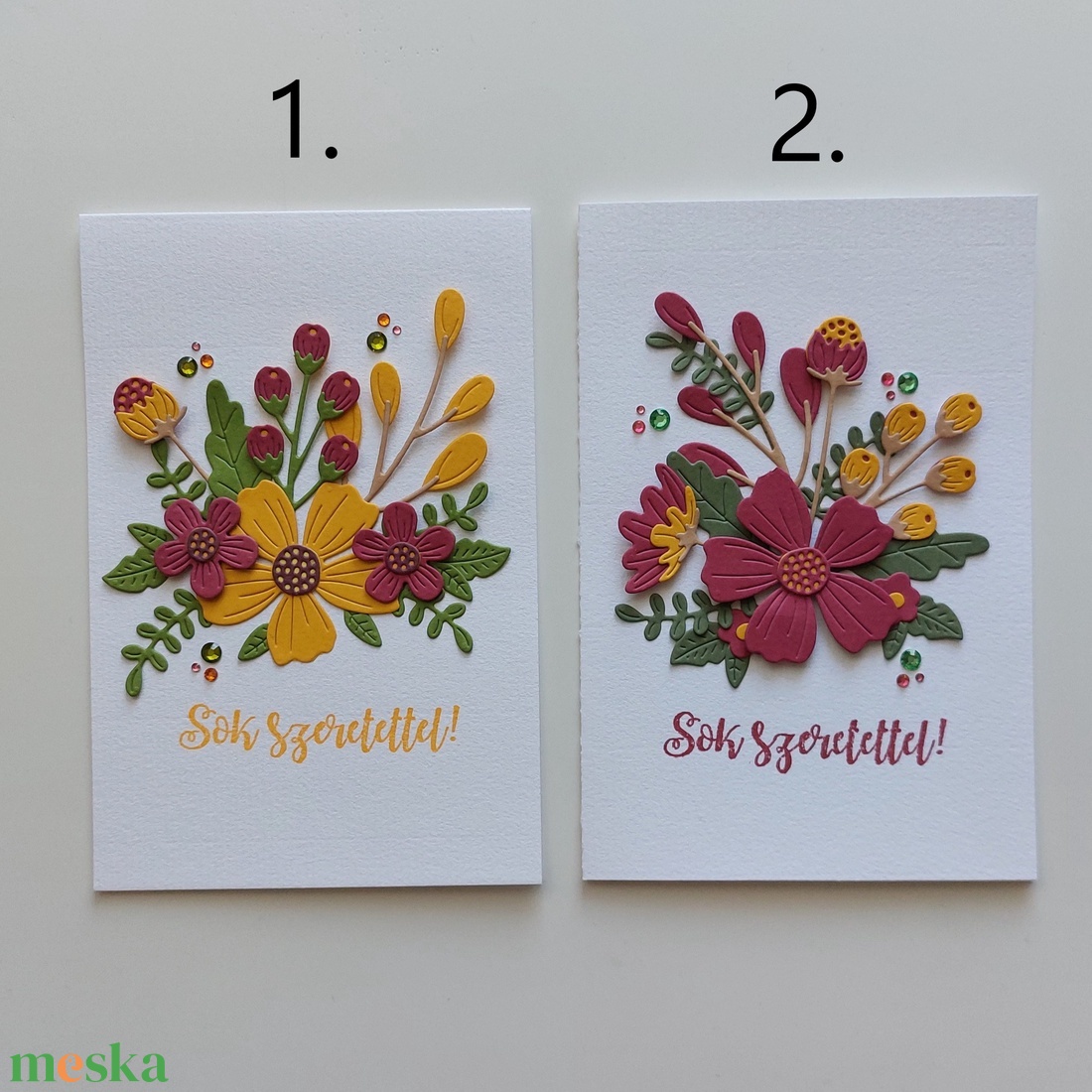 Sok szeretettel! feliratos üdvözlőlap, virágcsokros képeslap - otthon & életmód - papír, írószer - ajándékozás kellékei - képeslap, üdvözlőlap - Meska.hu