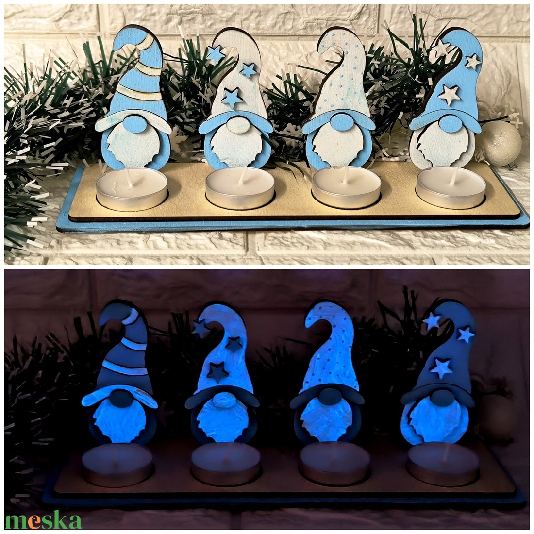 Manó mécsestartó kékben. - karácsony - adventi díszek - adventi asztaldísz - Meska.hu
