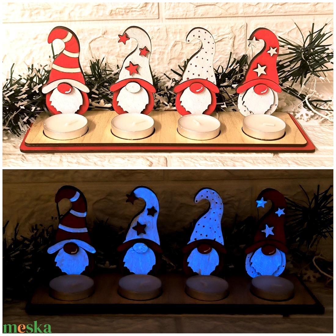 Manó mécsestartó kékben. - karácsony - adventi díszek - adventi asztaldísz - Meska.hu