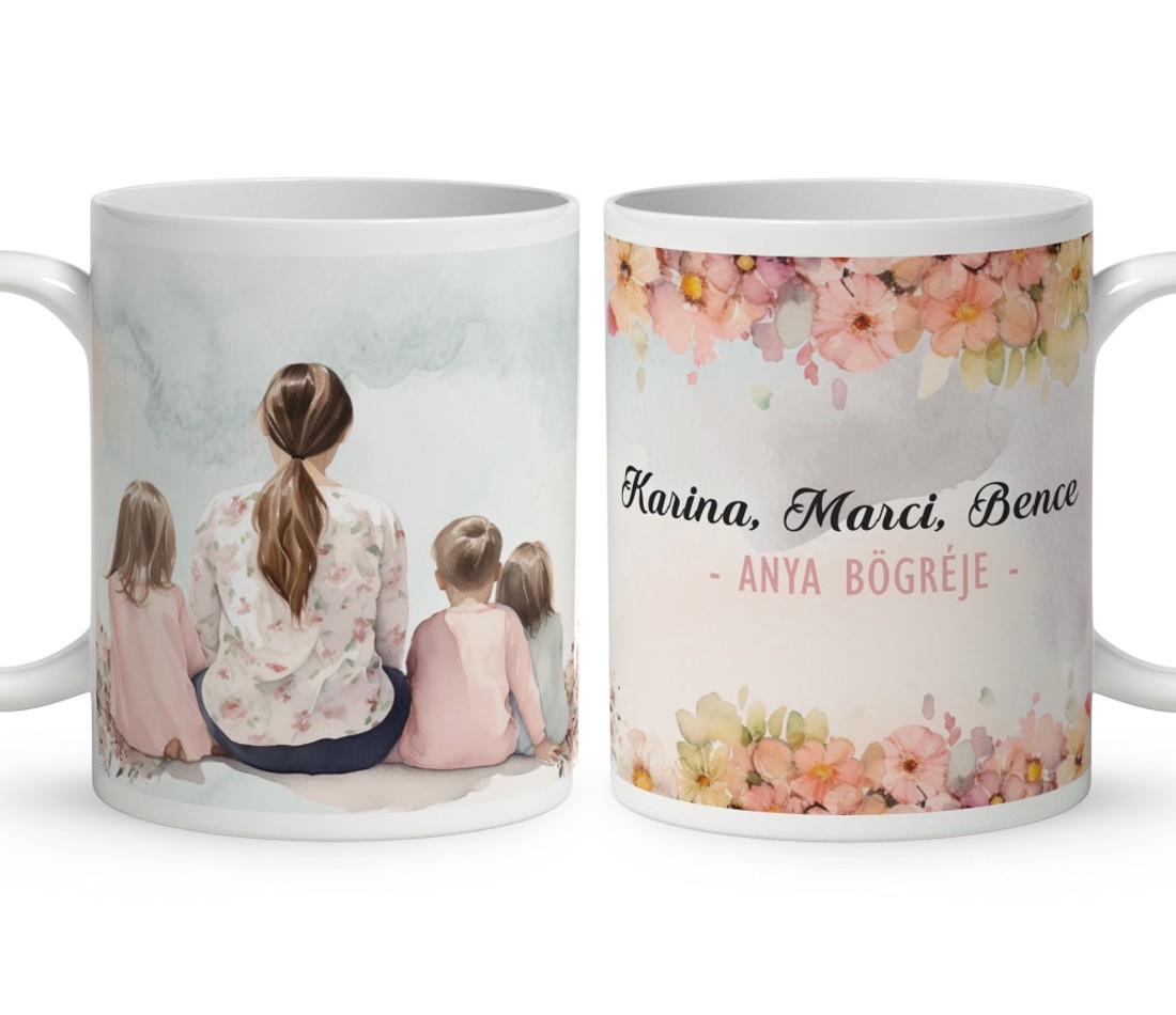 Kérd a neveddel - Anya és a három gyermeke mintás bögre - otthon & életmód - konyhafelszerelés, tálalás - tálalás - bögre & csésze - Meska.hu