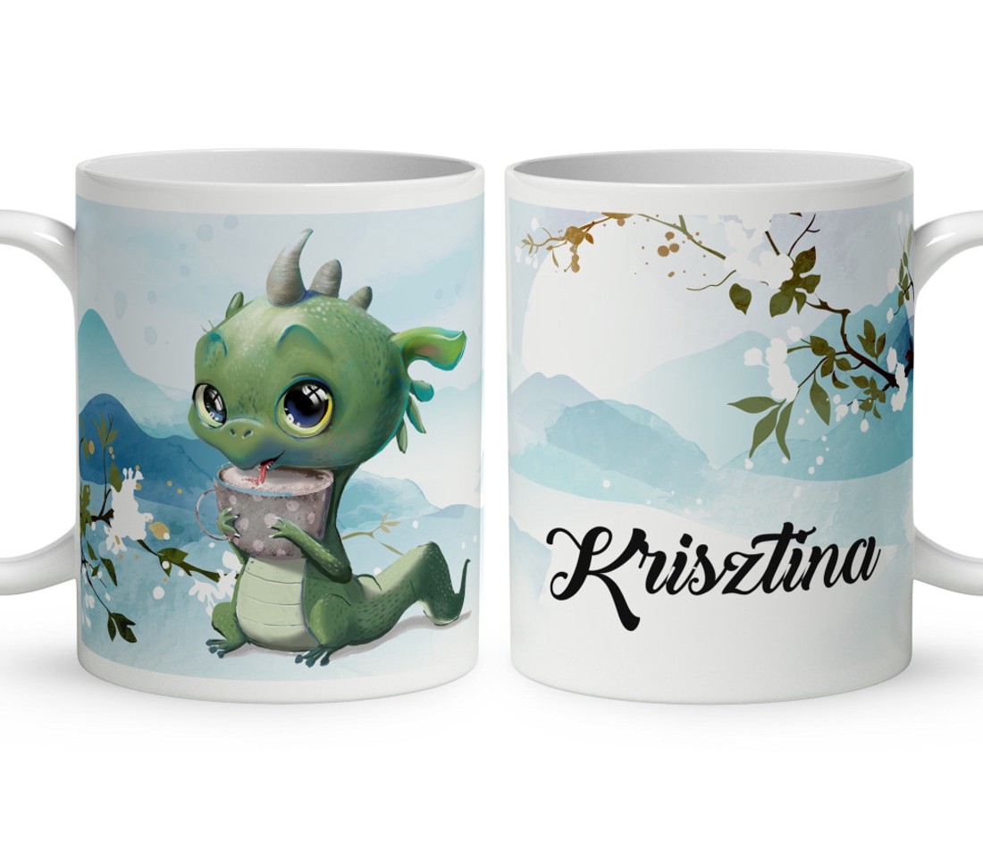 Kérd a neveddel - Cuki kávézós sárkány mintás bögre - otthon & életmód - konyhafelszerelés, tálalás - tálalás - bögre & csésze - Meska.hu