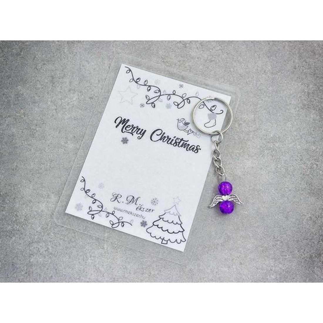 Merry Christmas lila angyal medálos kulcstartó - táska & tok - kulcstartó & táskadísz - kulcstartó - Meska.hu