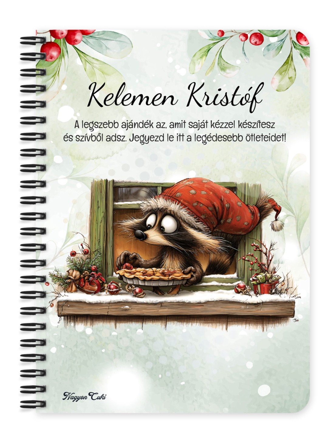 Személyre szabható - Cuki karácsonyi mosómaci és a süti mintás A6-os füzet - otthon & életmód - papír, írószer - jegyzetfüzet & napló - Meska.hu