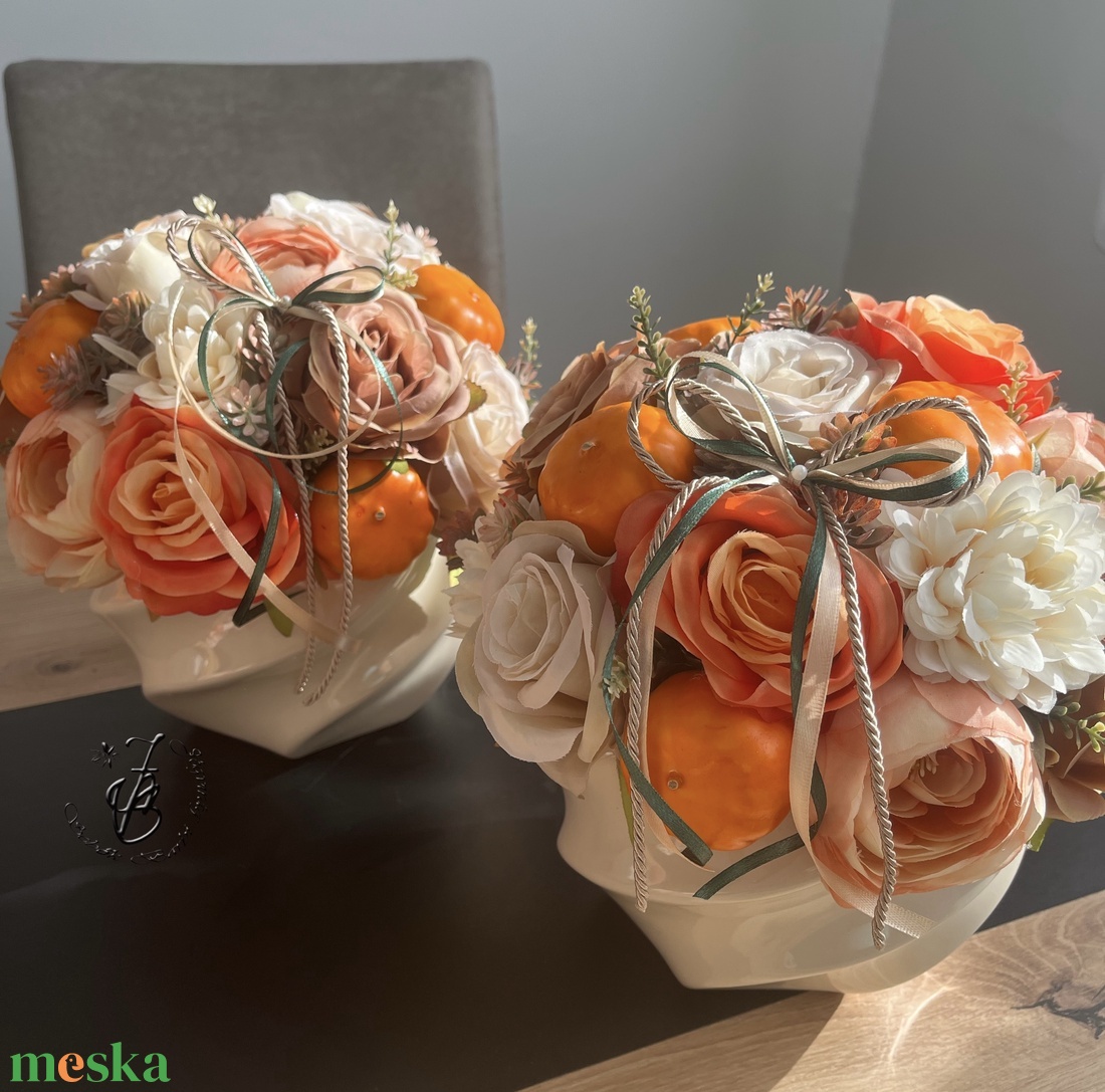 Őszi selyemvirágos asztaldísz - otthon & életmód - dekoráció - asztal és polc dekoráció - asztaldísz - Meska.hu