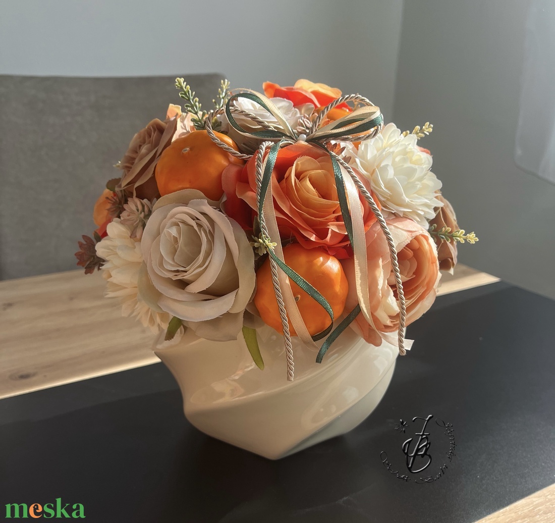 Őszi selyemvirágos asztaldísz - otthon & életmód - dekoráció - asztal és polc dekoráció - asztaldísz - Meska.hu