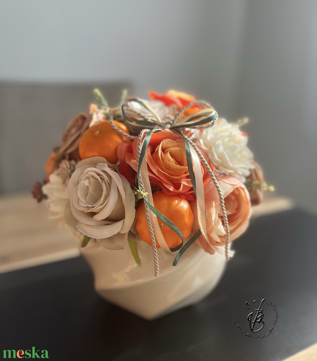 Őszi selyemvirágos asztaldísz - otthon & életmód - dekoráció - asztal és polc dekoráció - asztaldísz - Meska.hu