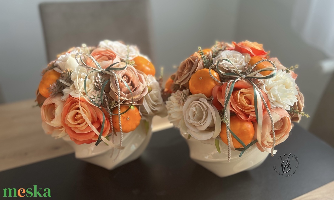 Őszi selyemvirágos asztaldísz - otthon & életmód - dekoráció - asztal és polc dekoráció - asztaldísz - Meska.hu