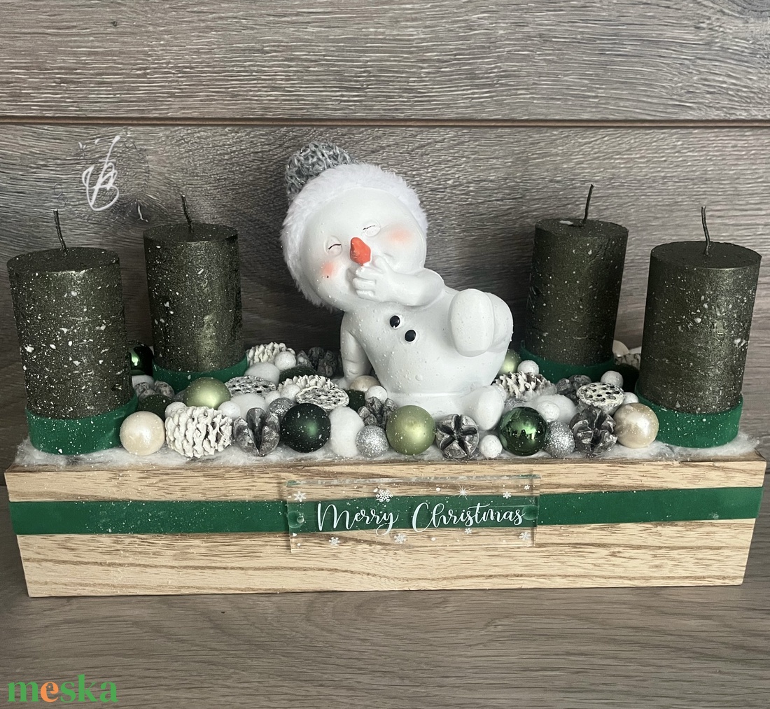 Zöld színű hóemberes adventi - karácsony - adventi díszek - adventi gyertyadíszek és koszorúdíszek - Meska.hu