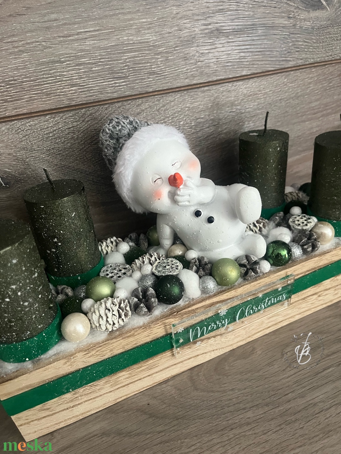 Zöld színű hóemberes adventi - karácsony - adventi díszek - adventi gyertyadíszek és koszorúdíszek - Meska.hu
