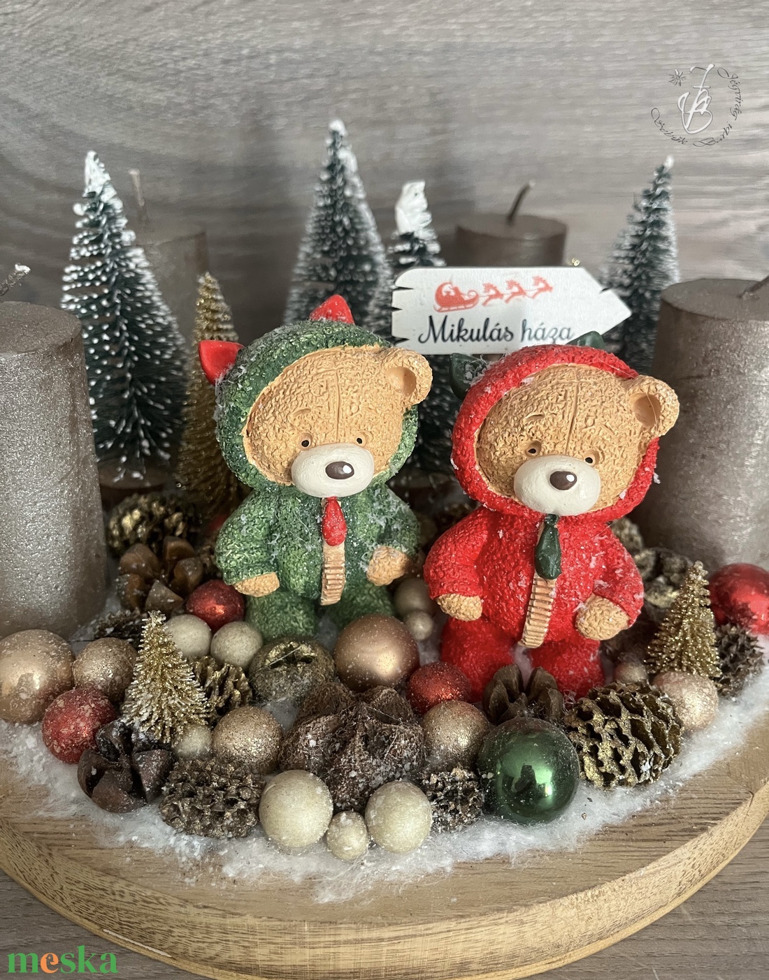 Klasszikus színek,cuki macis adventi - karácsony - adventi díszek - adventi koszorú - Meska.hu