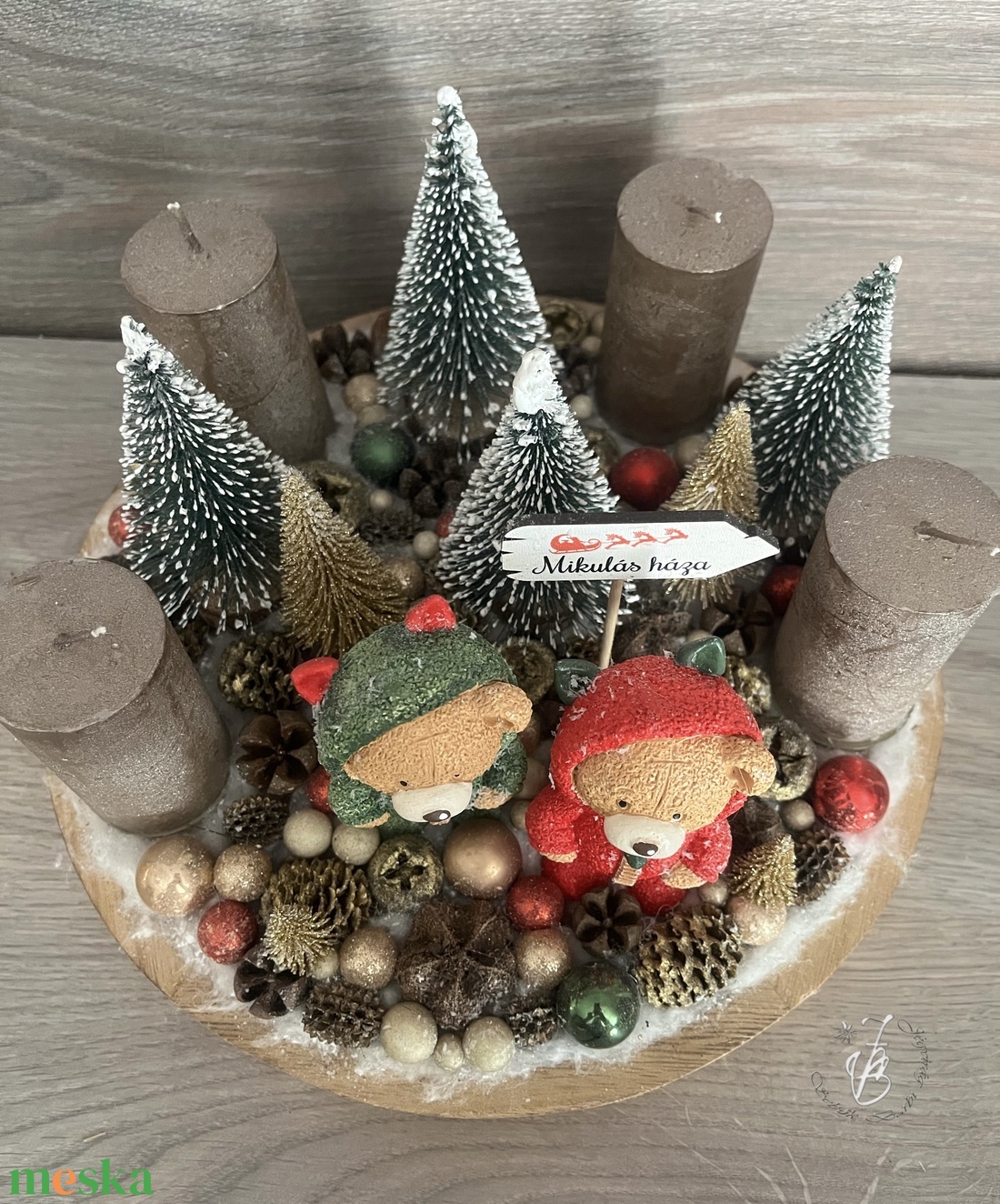 Klasszikus színek,cuki macis adventi - karácsony - adventi díszek - adventi koszorú - Meska.hu