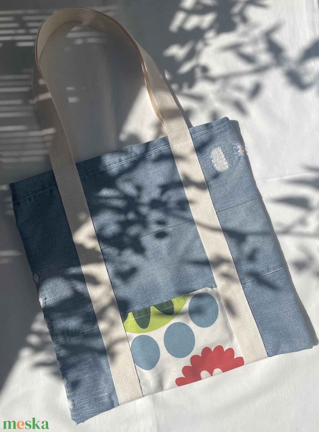 Upcycling farmer-vászontáska, zsebbel - táska & tok - bevásárlás & shopper táska - shopper, textiltáska, szatyor - Meska.hu