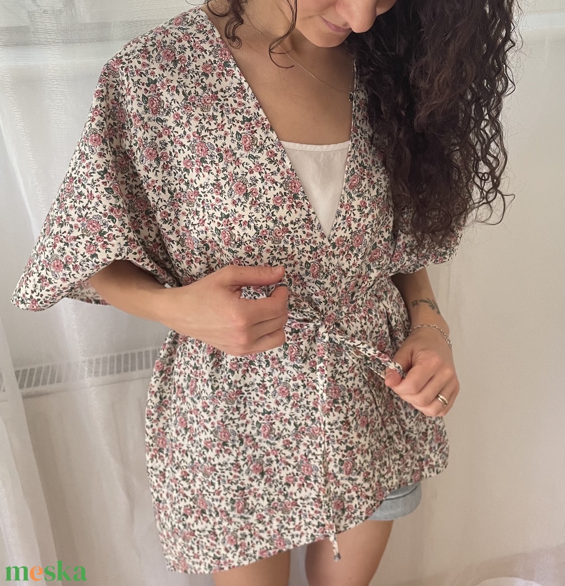 Laza upcycling poncsó/kimono - ruha & divat - női ruha - poncsó - Meska.hu