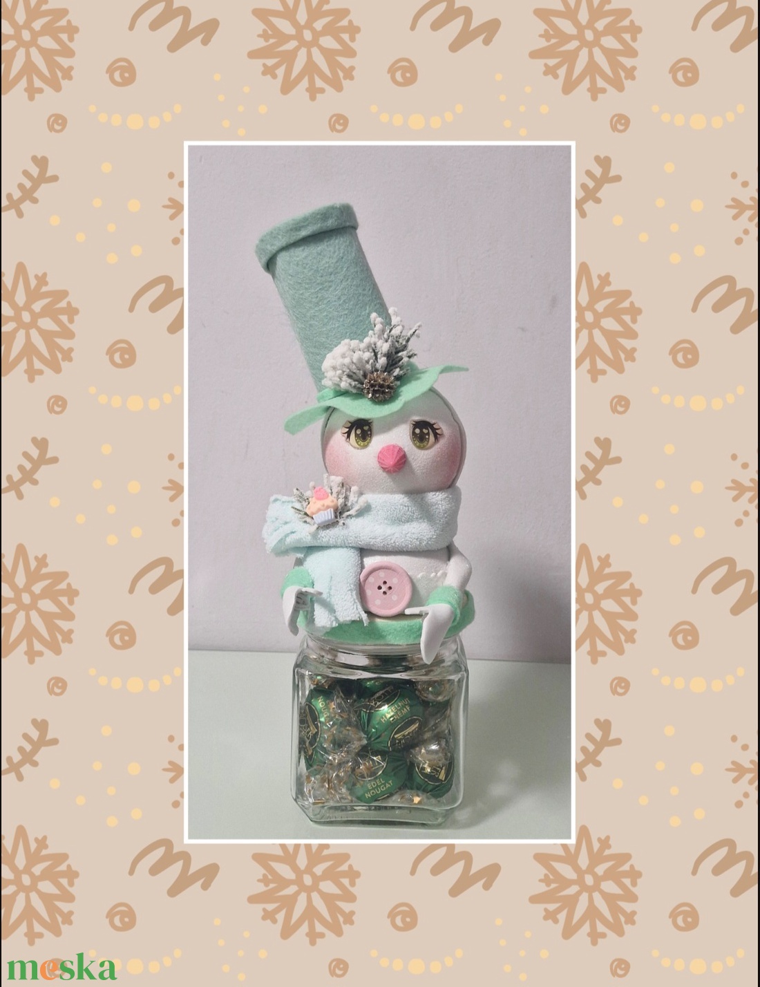 Hóember bon bon tartó üveg - karácsony - karácsonyi lakásdekoráció - karácsonyi manók, figurák - Meska.hu