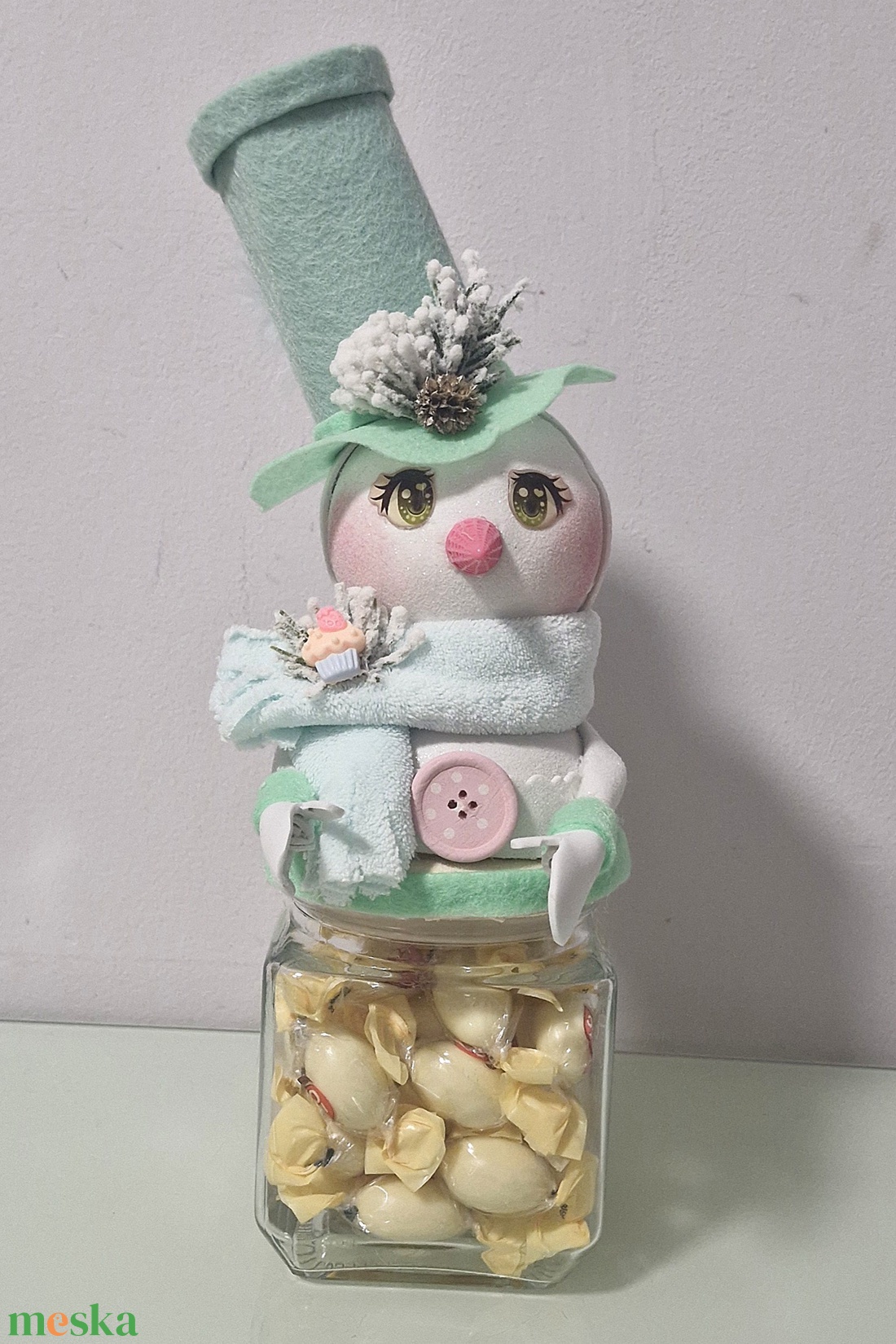 Hóember bon bon tartó üveg - karácsony - karácsonyi lakásdekoráció - karácsonyi manók, figurák - Meska.hu