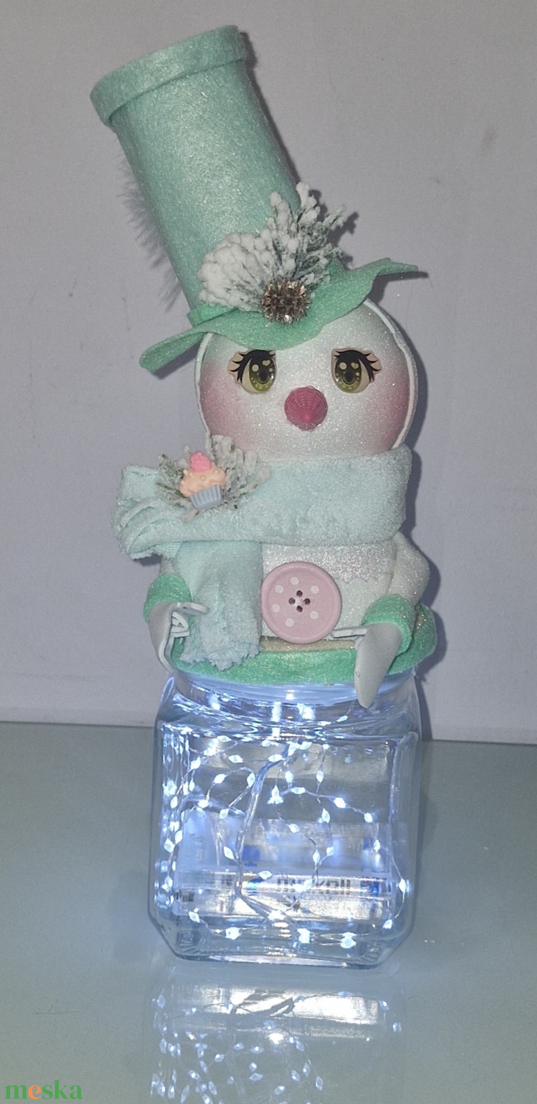 Hóember bon bon tartó üveg - karácsony - karácsonyi lakásdekoráció - karácsonyi manók, figurák - Meska.hu