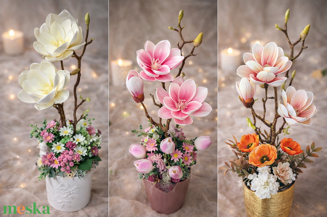 Magnólia asztaldíszek - otthon & életmód - dekoráció - asztal és polc dekoráció - asztaldísz - Meska.hu