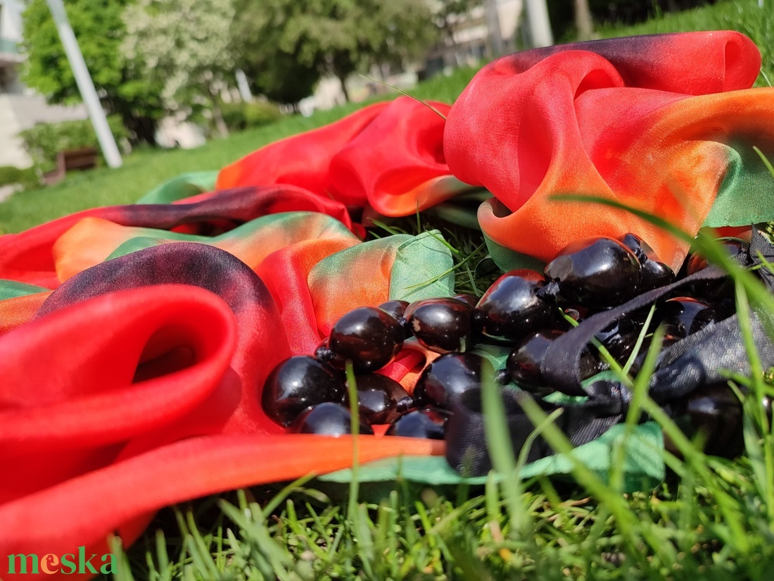 Narancs-piros pipacsos, egyedi tervezésű selyemsál - ruha & divat - sál, sapka, kendő - sál - Meska.hu