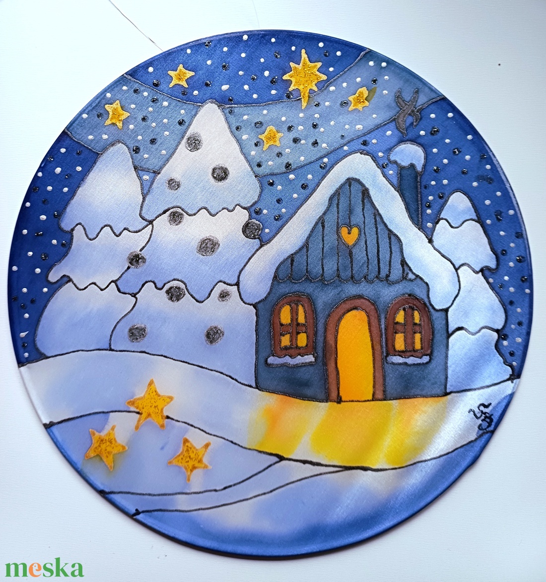 Karácsonyi havas házikó selyem ablakkép mandala - karácsony - adventi díszek - adventi ablakdekoráció - Meska.hu