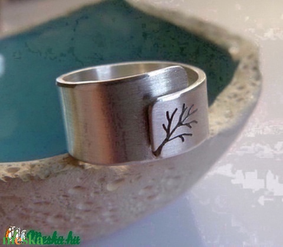 Fa ezüst gyűrű (állítható méretű, széles, szatén) -  - Meska.hu